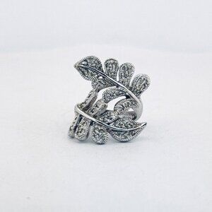 Vintage Leaf Wrap Ring Sterling Silver 925 Marcasite Estate Jewelry Size 5.5